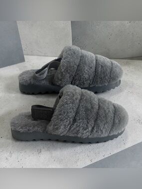 NWOT UGG Women's Fluff Yeah Slippers Grey Sheepskin Slingback! Size 10! NEW!
